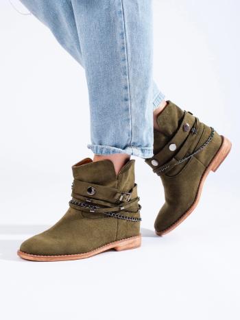 Cizme de gleznă pentru femei de culoare verde trendy pe pene