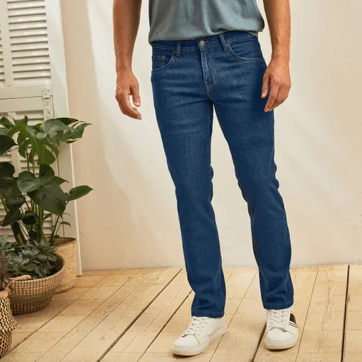 Blugi drepți elastici cu talie rotunjită, lungime interioară a piciorului 72 cm