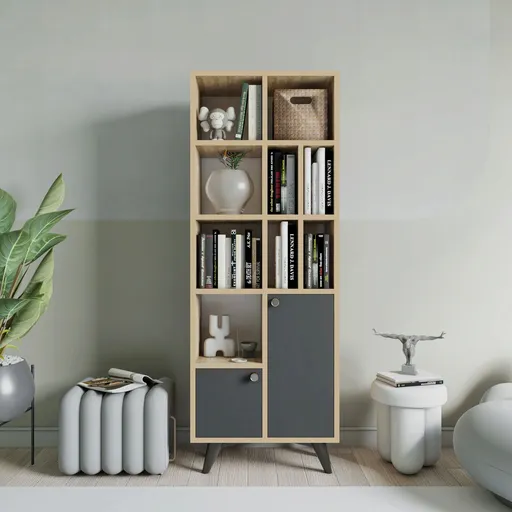 Corp biblioteca, Hanah Home, Lasko, 60x170x30 cm, Antracit / Stejar