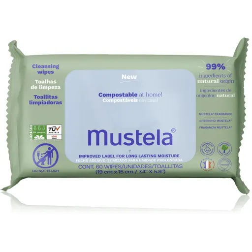 Mustela Compostable at Home Cleansing Wipes servetele pentru curatare produs parfumat pentru nou-nascuti si copii 60 buc