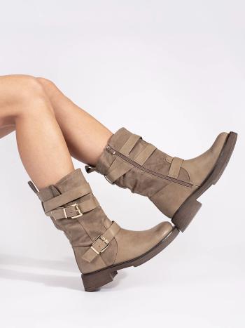 Botine bej exclusiviste pentru femei cu toc lat