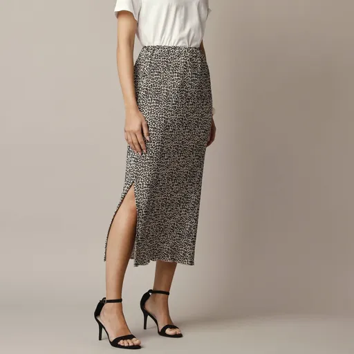 Fustă lungă plisată cu imprimeu piele de animal