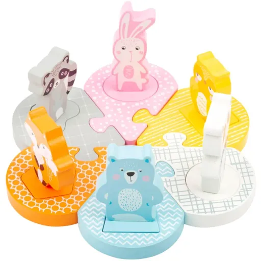 Small foot Wooden Animal Puzzle jucărie interactivă cu piese care se pot insera din lemn 2y+ 12 buc