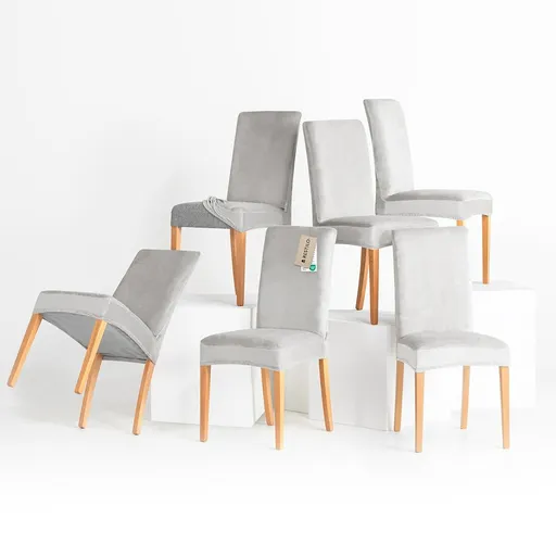 Restilo Husă pentru scaun Sento argintiu, 48 x 48 x 58 + 10 cm, set de 6 bucăți, argintiu