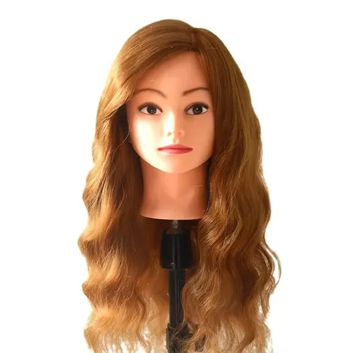 Manechin Par Natural 100% Lee pentru Coafat cu Placa si Ondulator, 50-55 cm + Suport Prindere