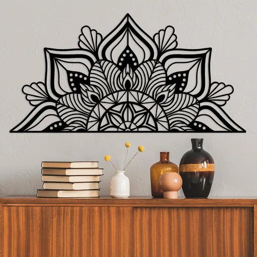 Decoratiune de perete, Mandala-S-1, Dimensiune: 118 x 1,5 x 59 cm, Negru