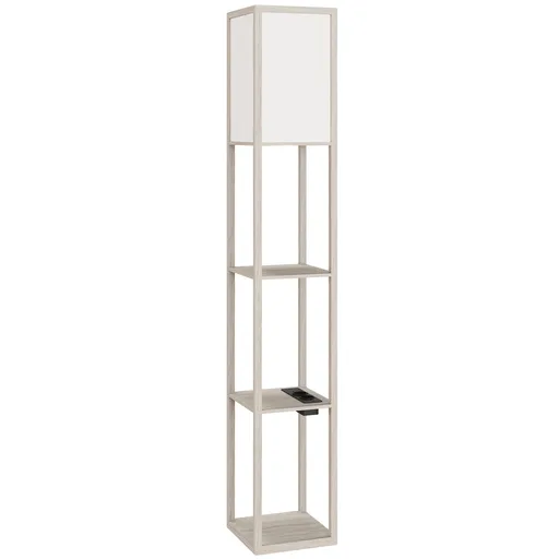 HOMCOM Lampă de Podea LED cu Rafturi, Lampă Modernă cu Comutator cu Pedală și Porturi USB, Lumină cu Culori Reglabile pentru Living și Dormitor, Steja