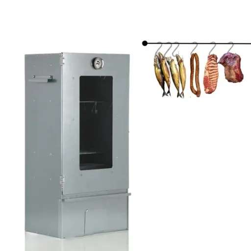 Afumatoare multifunctionala din tabla zincata cu geam,pentru cuptor cu aschii de lemn, L/l/h = 40/29/80 cm