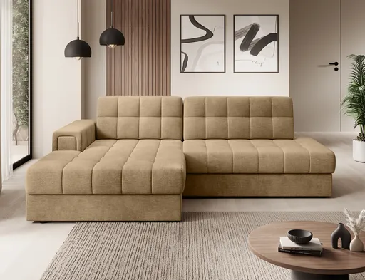 Coltar extensibil stanga 3 locuri ELTAP, LT-09MO, Blezalt, 240x150x82 cm, lemn/poliester, bej inchis