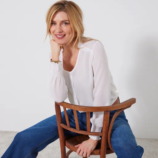 Bluză de culoare solidă din poliester reciclat (1)