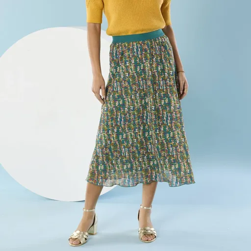 Fustă midi evazată cu imprimeu, pentru siluetă mică