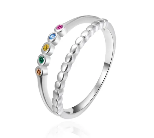 Agato Inel dublu din argint cu zirconii colorate AGT-R48C 58 mm