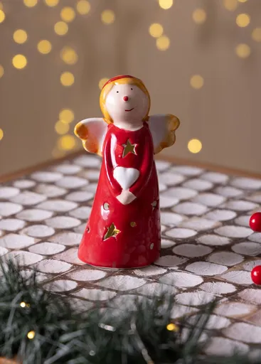 Decoratiune, SUS0163, 7x5x10 cm, Ceramica, Rosu/Alb