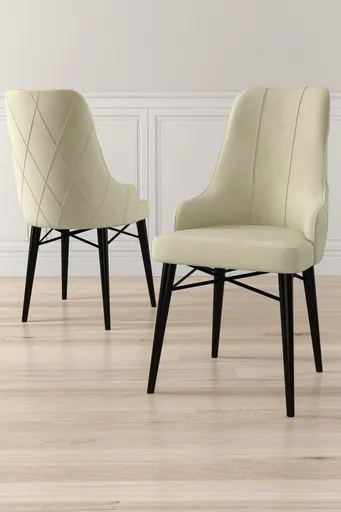 Set scaune 6 piese, Hanah Home, Neta, Crem/Negru