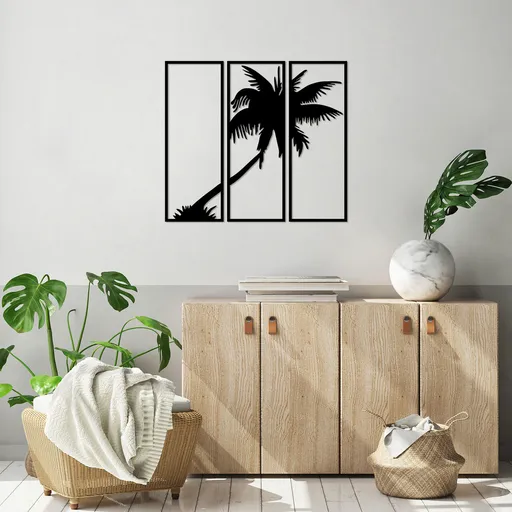 Decoratiune de perete, Palm 3, 32 x 88 cm, Negru