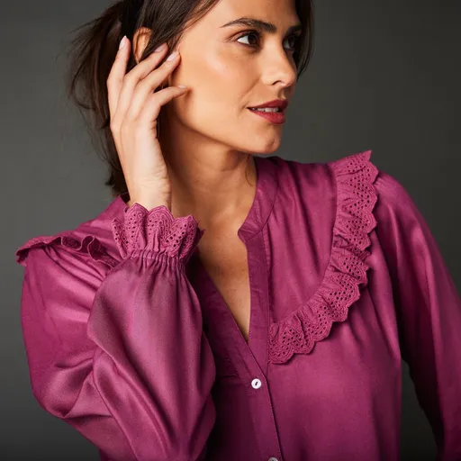 Cămașă bluză cu broderie englezească