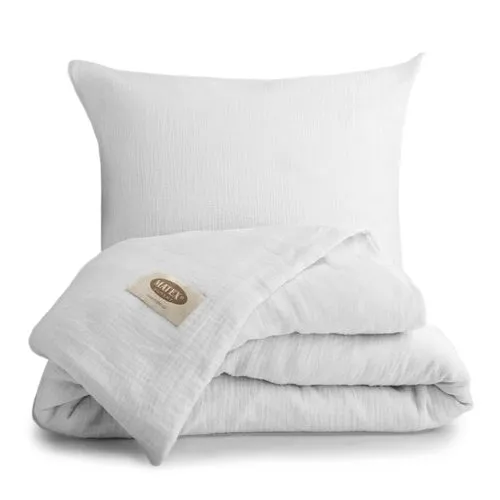 Lenjerie de pat din muselină MATEX albă , 140 x200 cm, 70 x 90 cm, alb