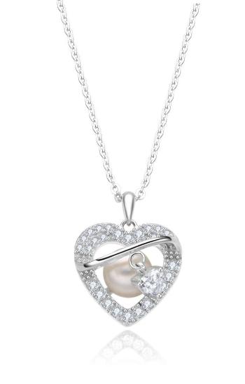 MOISS Colier din argint Inimă cu zirconiu cubic și perlă ETERNITY NP000146