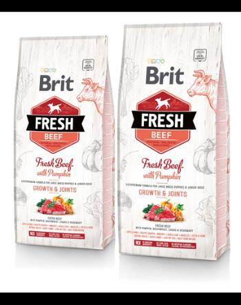 BRIT Fresh Puppy Large hrana uscata caini juniori de talie mare, cu vita si dovleac 24 kg (2 x 12 kg)