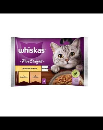 WHISKAS Pure Delight hrana pisici adulte 4x85g bucati de pui si curcan in aspic