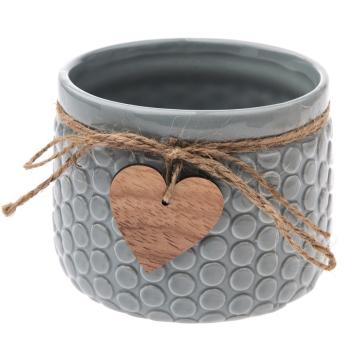 Recipient ceramic ghiveci Heart, gri, 12,5x 9,5 x 9 cm