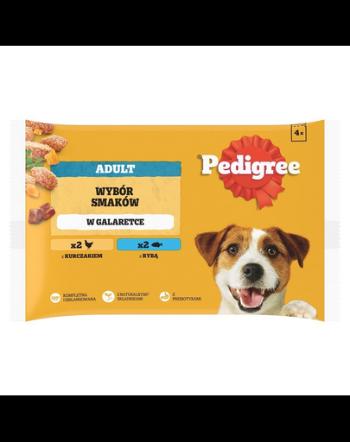 PEDIGREE Adult plicuri hrana caini 4x100 g in gelatina cu pui si peste