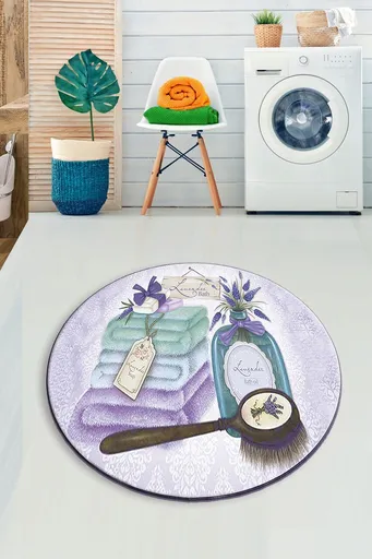 Covoras de baie, L'essentiel Maison, Lavanta (140), Poliester, Liliac / Alb / Menta / Maro