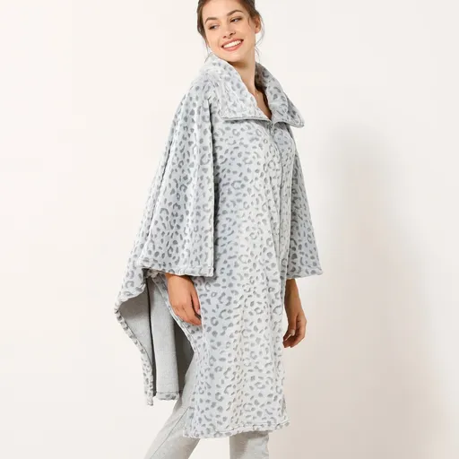 Poncho supradimensionat din fleece cu motiv leopard