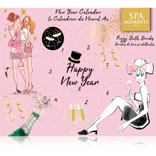 Spa Moments Happy New Year Sparkling Bath Bombs calendar cu numărătoare inversă până la Anul Nou
