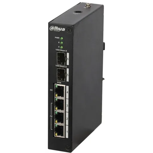 Switch 4 porturi PoE Dahua PFS4206-4P-96 cu management, 2 porturi gigabit prin FO, 96W, Hi-PoE