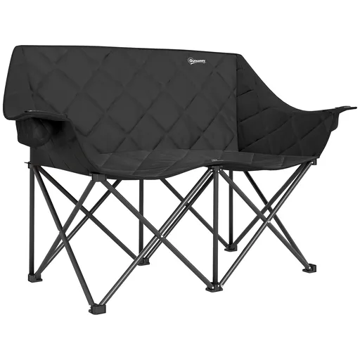 Outsunny Scaun pliabil 2 locuri, scaun de camping pliabil cu geantă de transport, outdoor, suportă până la 250 kg, 145 x 60 x 92 cm, Negru | Aosom Rom