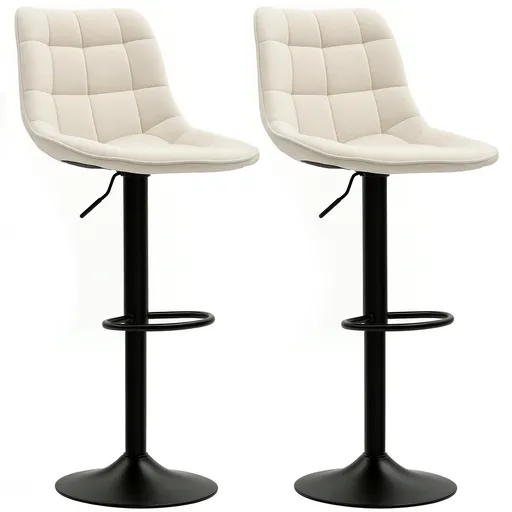 HOMCOM Scaune de bar moderne, Set de 2 scaune de bar pivotante cu spatar, reglabile in inaltime, cu suport pentru picioare, tapitate, Bej | Aosom Roma