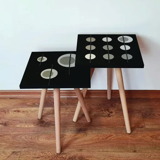 Set masute 2 piese, Hanah Home, 2Shp413, Negru / Bej / Gri