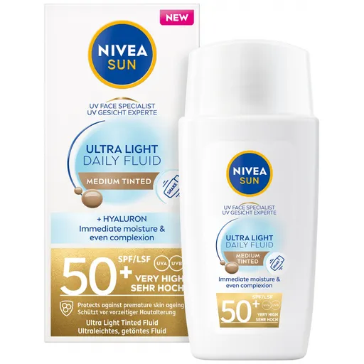 Nivea Fluid facial tonifiant ultra-ușor SPF 50+ Sun (Ultra Light Tinted Fluid) 40 ml Medium