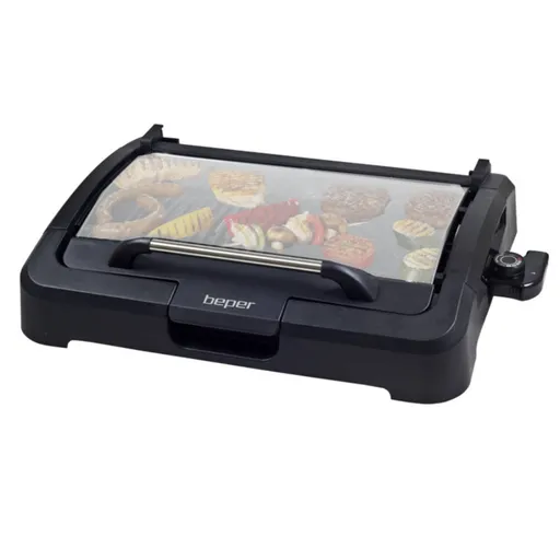 Gratar electric cu capac de sticla 90.871, Beper, 54.4 x 21 x 43.5 cm, 2000 W