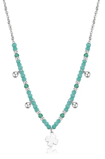 S'Agapõ Colier din mărgele de oțel cu pandantive Trifoi Glint SGI03