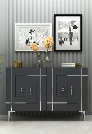 Consola, Hanah Home, Sina, 120x80x29.6 cm, PAL , Antracit / Argintiu