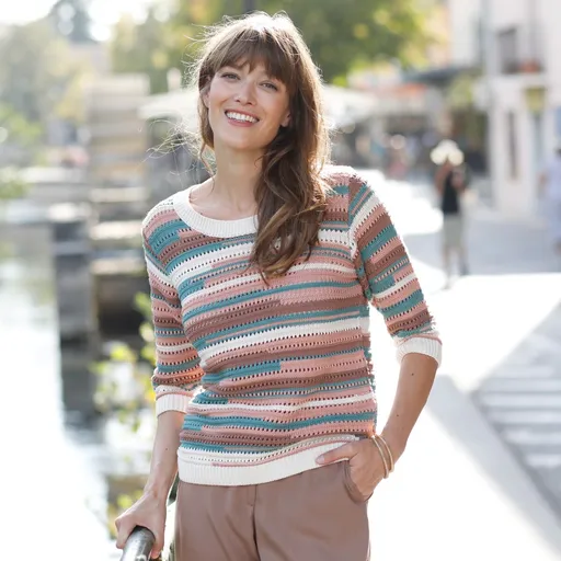 Pulover în dungi cu model azura