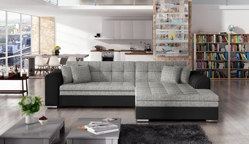 Coltar extensibil dreapta 4 locuri, ELTAP, Sorento, 296x194x78 cm, lemn/poliester, gri/negru