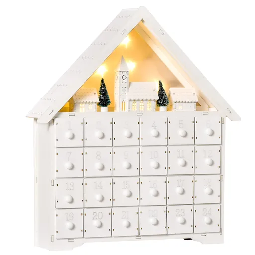 Calendar de Advent, Calendar din Lemn cu 24 sertare, decoratiune de craciun cu lumini HOMCOM | Aosom Romania
