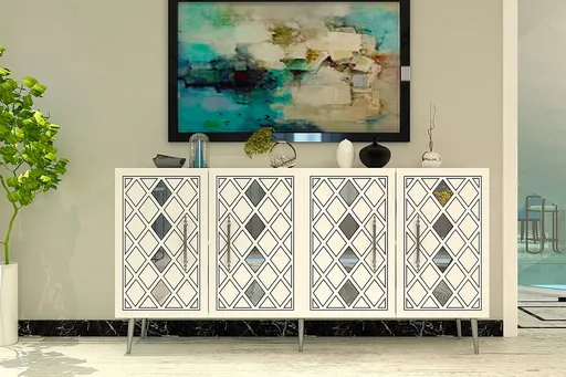 Consola, Hanah Home, Dome KB150, 150x75x35 cm, Alb / Argintiu