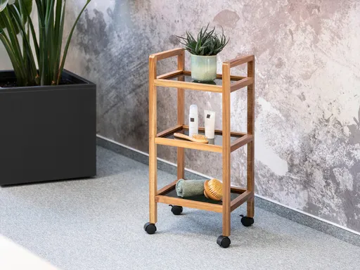 Organizator baie Fondi, Wenko, 35x31x76.5 cm, lemn acacia/sticla/plastic, maro/negru