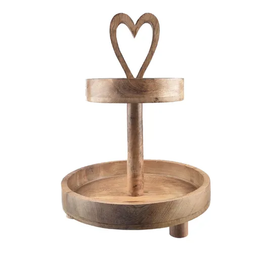 InDecor Suport decorativ din lemn de mango Inimă 2etaje, 30 x 30 x 42 cm