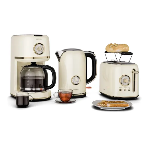 Klarstein Set de mic dejun Victoria, Prăjitor de pâine, fierbător, aparat de cafea