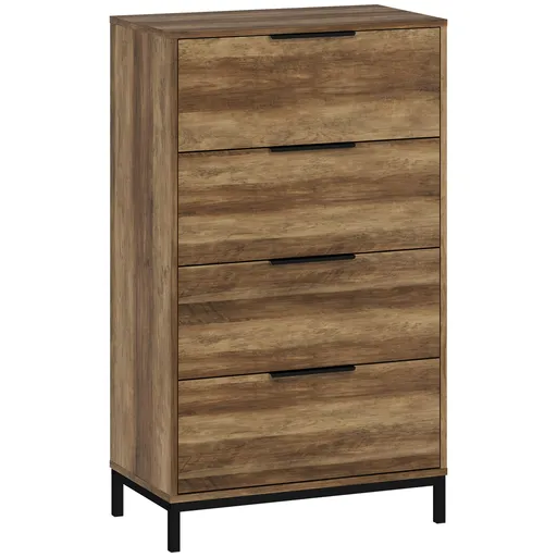 HOMCOM Comodă 4 Sertare din PAL și Metal 62x35x105 cm Maro Deschis | Aosom Romania