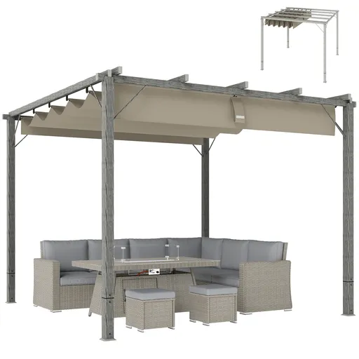 Outsunny Pergolă de Grădină 3 x 3 m, Acoperiș de Terasă Ajustabil, Cadru din Aluminiu, Protecție Solară UPF30+, Gri | Aosom Romania