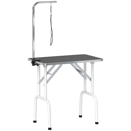 PawHut Masă de îngrijire pentru câini, pliabilă, cu lesă, picioare din oțel, blat antiderapant, 81x48,5x80 cm, Negru | Aosom Romania