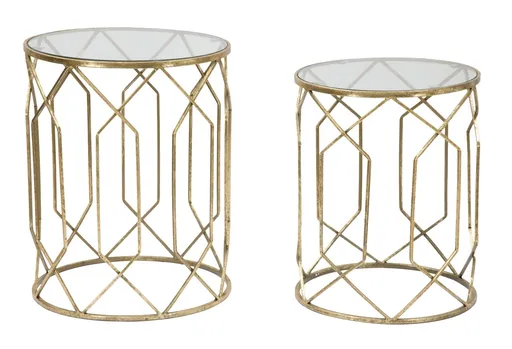 Set 2 masute de cafea, Tunisi Couple, Mauro Ferretti, fier/sticla, auriu