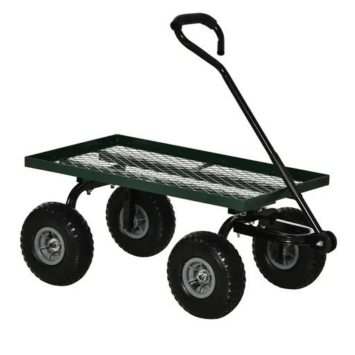 Outsunny Roabă de Grădină cu Mâner și 4 Roți Mari, Capacitate 150 kg, 94x48,5x100 cm, Verde | Aosom Romania
