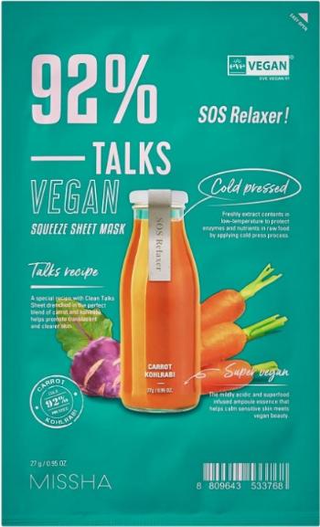 Missha Mască vegană Talks Vegan Squeeze SOS Relaxer (Sheet Mask) 27 g